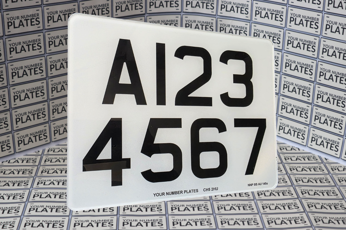 White caravan trailer number plate for European travel