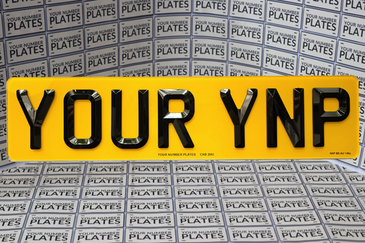 Close up of road legal UK number plate showing supplier details and BS AU 145e marking