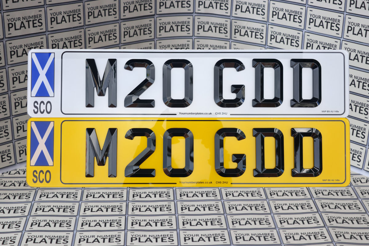 front and rear 3d retro plates set uk road legal with scotland flag
